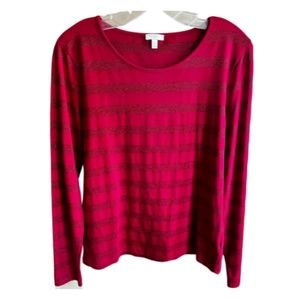 Women's Talbots Long Sleeve Red Glitter Shirt. Round Neck. Size S